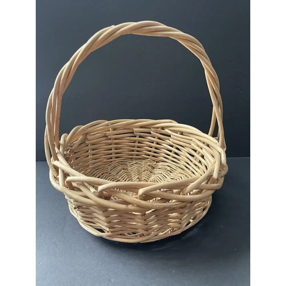 Vintage Garden Trug Handle Basket Rustic Twig Wood Farmhouse Gathering Cottage
